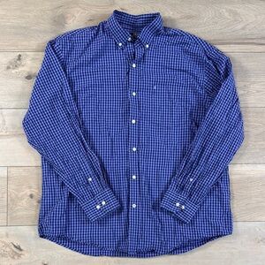 IZOD Men’s Blue and Purple Checkered Long Sleeve Plaid Button Down Shirt